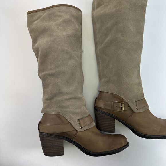 Nine West Vintage America Dorada Boots Tall Pull On Taupe Suede Leather Womens 8 - Picture 7 of 16